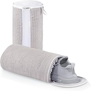 GOGOODA Upgraded Shoe Washing Bag for Washing Machine - Laundry Shoe Bag for Washer and Dryer with Safety Lock for All Shoe Types (White, with shoe trees)