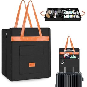 Yotako Shoe Bag for Travel with Leathers Handle,Portable Shoe Organizer with Pockets,3 in 1 Hanging Luggage Shoe Storage Bag,Travel Shoe Bag for Women Men Fit 6 PCS Shoes,Black