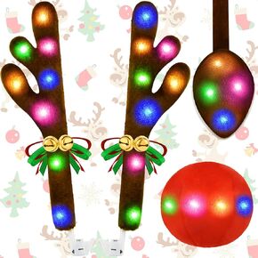 زينة سيارة عيد الميلاد مع الأضواء متعددة الألوان ، ترقية طقم قرون الرنة مع أجراس Jingle Bells Rudolph Reindeer and Nose ، Tail for the Trunk ، لجميع المركبات ، والسيارة ، سيارات الدفع الرباعي ، MPV ، شاحنة