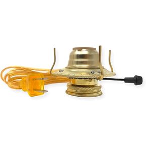 Light of Mine - #2 Brass Plated Burner Electric Conversion Kit with Gold Cord for Oil Lamps - 1 Pack