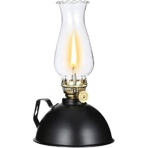 Rustic Oil Lamp Vintage Glass Kerosene Lamp with Handle Chamber Oil Lamps for Indoor Use Home Decor Classic Old Hurricane Oil Lamp Black