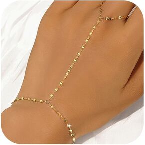 Lucky Leaf Finger Stain Bracelet for Women Dainty 925 Sterling Silver Body Ring Bracelet Cute 14K Gold Plated Flated Flower CZ Handmade to Mater