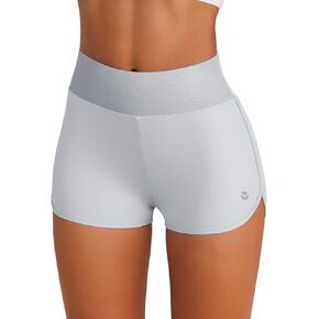 Fisoew Womens High Pherced Yoga Shorts Tummy Control Cotton Cotton Athletic Shorts
