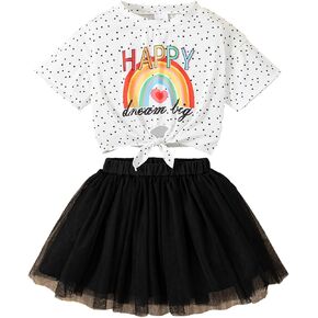 Toddler Girl Clothes Printed Short Sleeve Top Shirt and Tutu Skirt 2 Piece Outfits Kids Clothing Set Party Dress