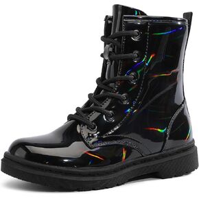 shoeslcoker Girls Ankle Boots with Side Zipper & Lace Up – Stylish Comfort Shoes with Glitter for Toddlers Little Kids & Big Kids