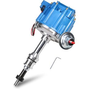 HEI Distributor Red Cap Drop In One Wire W/ 65kv Coil Replacement For Ford 351W Windsor SBF Ignition Distributor Replace 1035111, JM6510R