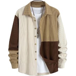 Zaful Men's Color Block Single Single Breasted Corduroy Abour Down Twlar Long Sleeve Jacket (4-Light Coffee ، XL)