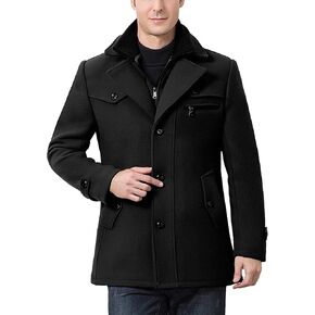SOMTHRON Men's Wool Blend Trench Coat Layered Collar Single Breasted Quilted Lined Jacket Winter Padded Pea Coat in Kuwait