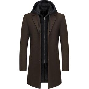 Lamgool Men Winter Coat Long Wool Blend Overy Breadted Overcoat مع غطاء قابلة للإزالة