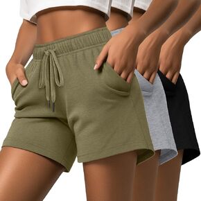 Riyiper 3 Pack Women's Sweat Shorts Drawstring Summer Athletic Elastic Casual Loose Comfy Pants with Pockets