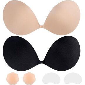 Sticky Bra Push Up 2 Pairs,Adhesive Strapless Backless Bras with Nipple Covers