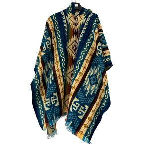 Gamboa Alpaca Wool Mexican Poncho with Hood for Men Hoodie Pancho Mens Western Hooded Serape