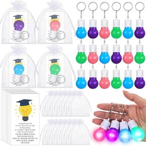 24 مجموعة من الدرجة من 2025 تخرج هدية مفاتيح GRAD MINI LED BEAKERCHAIN ​​BUTK مع CARD وحقيبة الأورجانزا لكبار الطلاب الممرضات الممرضات التخرج من المدارس الثانوية ، 4 ألوان