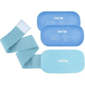 عبوات ICE Revix للإصابات قابلة لإعادة الاستخدام ، حزمة حزمة حارة وباردة مع حزام قابل للتعديل ، لفات الجليد المرنة للمفاصل والكفة المدورة ، الظهر ، راحة الانزعاج في الركبة (10 "× 5" زرقاء)