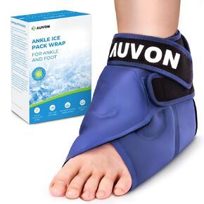 AUVON Innovative Ankle Ice Pack Wrap for Extended Cold and Hot Compression, Reusable & Adjustable Gel Ice Packs for Foot Pain Relief, Swelling, Plantar Fasciitis, Achilles Tendonitis, Sprain Ankles