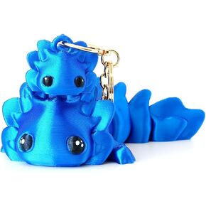 2 Pcs Cute Axolotl Tadpole Fidget Toy, 3D Printed Articulating Axolotl with Keychain Flexible Collectible Set, Fun Gift, Candy Rainbow