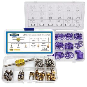 Universal Car A/C Repair Kit, AC Valve Core O Ring Kit, Valve Removal Tools, AC Seal Kit, R12 r134a Refrigerant Recharge Kit, Car A/C Compressor Gasket Sealing Washer