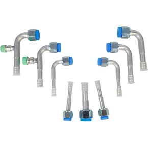 9PCS Air Conditioning #6#8#10 AC Fitting Set Female Oring Including Straight 90 Degree, silvery