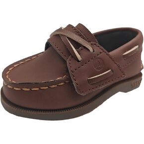 Sperry Toddler Authentic Original Boat Shoe with Hook & Loop Closure - Chocolate Leather, Size 6