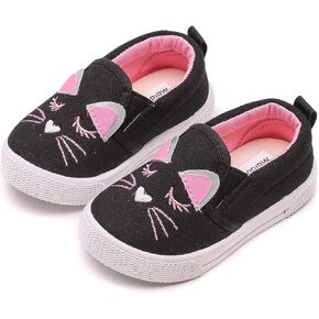 Toddler Canvas Sneakers for Girls Boys Casual Slip-on Loafers Shoes Flats for Little Kids Black