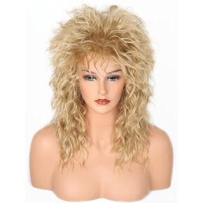 80s Wigs for Women Rock Diva Costume Wig Blonde Fluffy Big Curly Mullet Wigs Punk Rock Star Cosplay Wig for Halloween Party Costume Wig