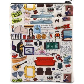 حافظة كتب مستوحاة من برنامج Friends Merchandise TV، حقيبة حماية للكتب تحمل عنوان الأصدقاء والمعجبين بسحاب مقاس 9.2 × 12 بوصة (بيج)