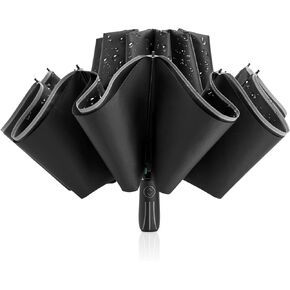 G4Free 54 Inch Large Double Layer Inverted Umbrella, 12 Ribs Compact Windproof Automatic Folding Reverse Umbrella with Reflective Strip