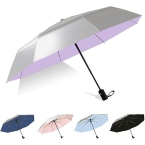 UPF 50+ UV Umbrella for Sun Protection Windproof Sun Umbrella with Titanium Coating Compact Lightweight Folding Umbrella for Travel Automatic Open Close