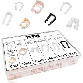 70pcs خطوط خط الوقود 7 أحجام مقاطع حاقن خط الوقود مقاطع إصلاح مجموعة 3/8 "و 5/16" خط فرامل نايلون خط الفرامل المشبك خرطوم مخطوطة مجموعة مجموعة مجموعة مجموعة لتشويه فورد GM كرايسلر