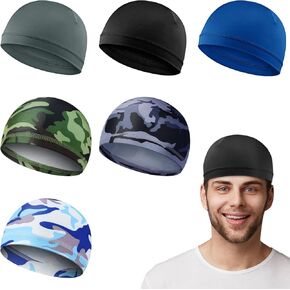 6 Pcs Cooling Skull Caps Wicking Beanie Do Rag Head Wrap Sleep Hats Breathable Cooling Welding Hard Helmet Liner Cycling Running Hat for Men Colorful for Men Women