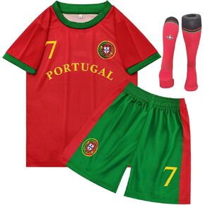 Kids National Soccer Jersey Outfits, Youth Football Training Shirt Shorts Set, Moisture-Wicking, Boys Girl Size 2-12Y
