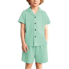 Arshiner Toddler Boys 2 Piece Summer Outfits Waffle Knit Short Sleeve Button Down Shirt & Casual Shorts Sets Size 2-7