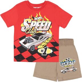 Isaac Morris Limited Hot Wheels Boys 2-Piece Set - Short Sleeve Graphic Print T-Shirt and Shorts - Racing Outfit for Kids