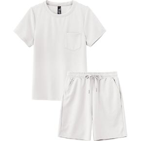 MoFiz Boy's Short Set 2 Piece Crewneck T-Shirt and Short Outfits Summer Casual Sets for Kids
