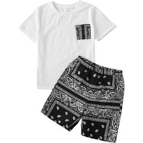 SOLY HUX Boys Boho Paisley Print Short Sleeve T Shirt and Shorts Set 2 Piece Outfits