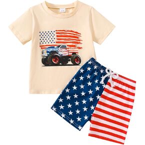 Toddler Boy 4th of July Outfit Short Sleeve T-shirt + American Flag Shorts Independence Day Clothes