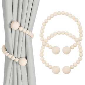 Wood Bead Curtain Tiebacks, Curtain Tie Backs for Curtains 2 Pack, DIY Curtain Holdbacks for Thin or Thick Window Draperies, Twist Tie Backs for Boho Bedroom Nursery Farmhouse Decor