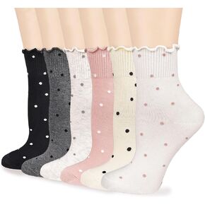 Mcool Mary Women's Ruffle Socks,Casual Ankle Breathable Knit Cotton Cute Polka Dot Crew Frilly Sock 6 Pack