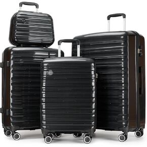 4 Piece Hard Shell Luggage Sets with Wheels PP Hardside Large Suitcases with Wheels TSA Lock,20inch 24inch 28inch,Yellow