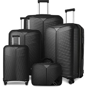 LEAVES KING Luggage Sets 5 Piece, Expandable(Only 24"&28") PP Suitcase with Spinner Wheels, Durable Luggage Sets Clearance Carry On Luggage Suitcase Set For Women Men, Black