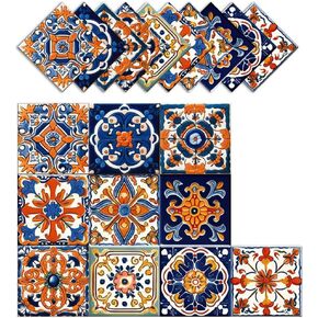 ملصقات بلاط القشر والعصا المغربية ، باكسبلاش مقاوم للماء للمطبخ والحمام ، شارات جدار Talavera Boho القابلة للإزالة ذاتيا لديكور المنزل (4x4 بوصة ، 10 أجزاء)