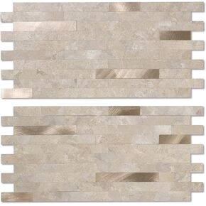 Yipscazo 40 Sheets Peel and Stick Stone Metal Backsplash Tiles, PVC Wall Tiles Stick on Backsplash for Kitchen, Bathroom (6'' X 12'', Copper)