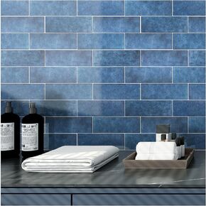 Yew & Tulip 10 PCS Peel and Stick Tile for Kitchen Backsplah ، 3 "x9" بلاط المترو الذاتي ، بلاط المقلدة يدويًا (Teal Blue)