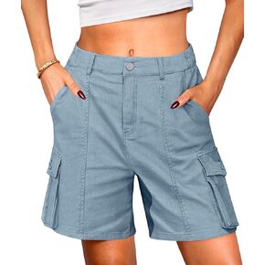 Cargo Shorts Women Bermuda Knee Length Long Hiking Shorts with Pockets Elastic Waist for Summer Casual Trendy Outfits