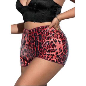 Soly Hux Women's Plus Leopard Print Farmarling Mini Shorts High Checin Party Shorts Clubwear