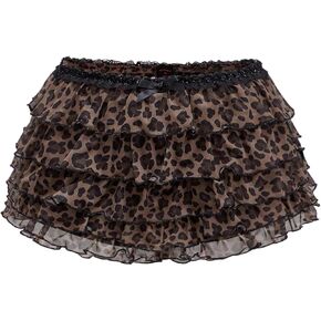Verdusa Women's Plus Size Y2K Cheetah Print Ruffle Shorts Tiered Layered Low Waist Mesh Mini Shorts