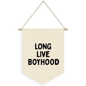 Navy Blue Boys Room Decor Long Live Boyhood Linen Canvas Pennant Flag Banner Nursery Playroom Wall Decor for Boys Bedroom Toddler Decorations Boy Room Decor