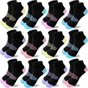 Girls Socks 12 Pairs Ankle Socks for Girls Kids Athletic Cotton Sports Sock Running Low Cut Sock