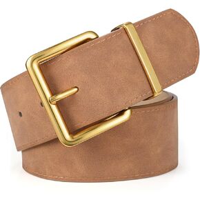XZQTIVE Women Wide Belt for Dresses Chunky Belt Fashion Suede Belt Thick Belt with Gold Buckle