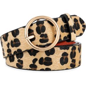 XZQTIVE Women Leather Belt with Circle Gold Buckle Fashion Ladies Waist Belt for Jeans Pants Dresses